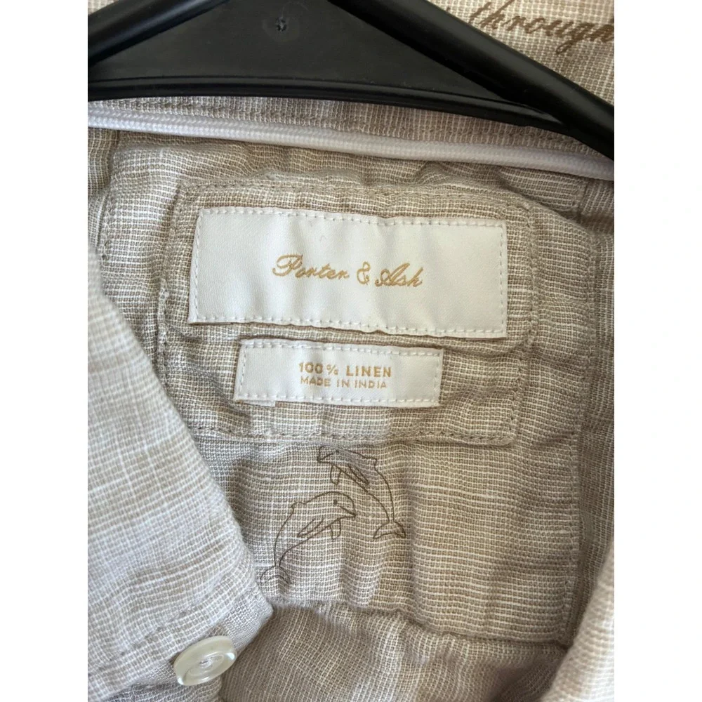 Porter & Ash Mens Tan 100% Linen Short Sleeve Button Down Shirt‎ Resort Wear L